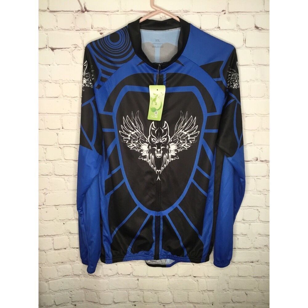 NWT Cycling Men's Blue/Black Full Zip Long Sleeve Cycling Jersey Shirt Size XXL